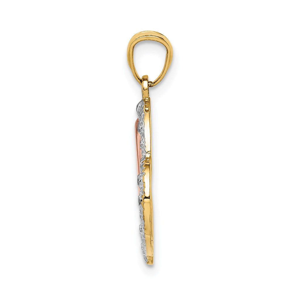 14k Two-tone with White Rhodium Diamond-cut MOM Heart Pendant