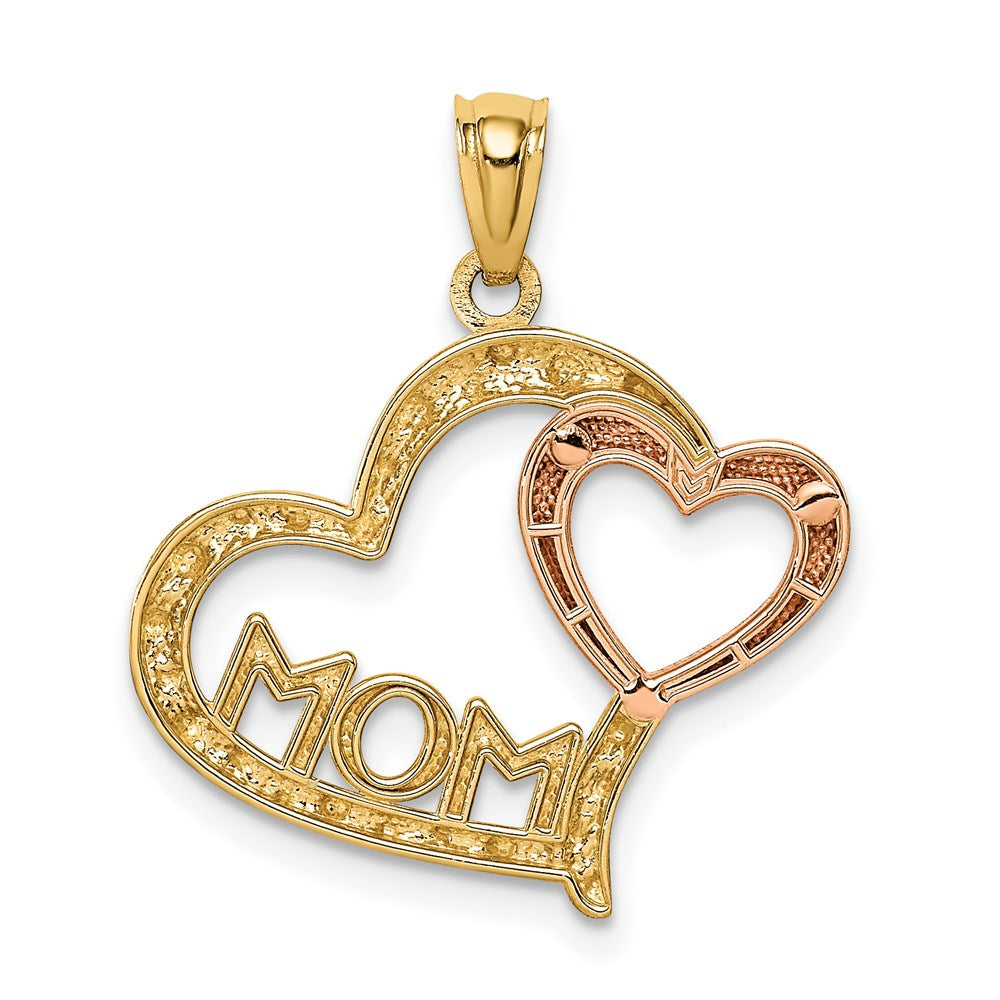 14k Two-tone with White Rhodium Diamond-cut MOM Heart Pendant