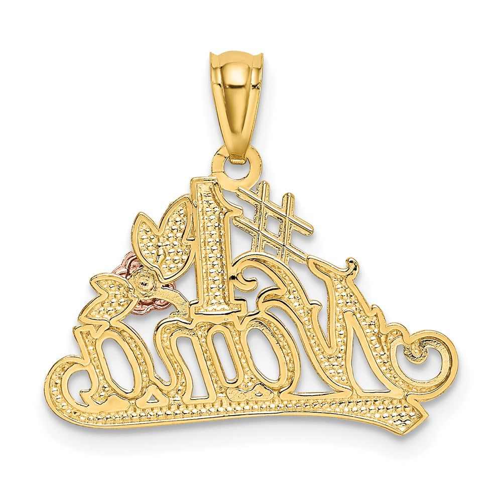 14k Two-tone with White Rhodium Diamond-cut #1 NANA with Rose Pendant