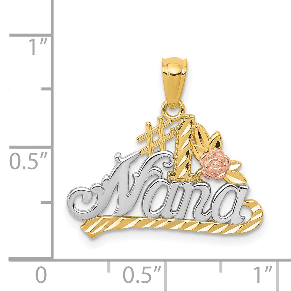 14k Two-tone with White Rhodium Diamond-cut #1 NANA with Rose Pendant