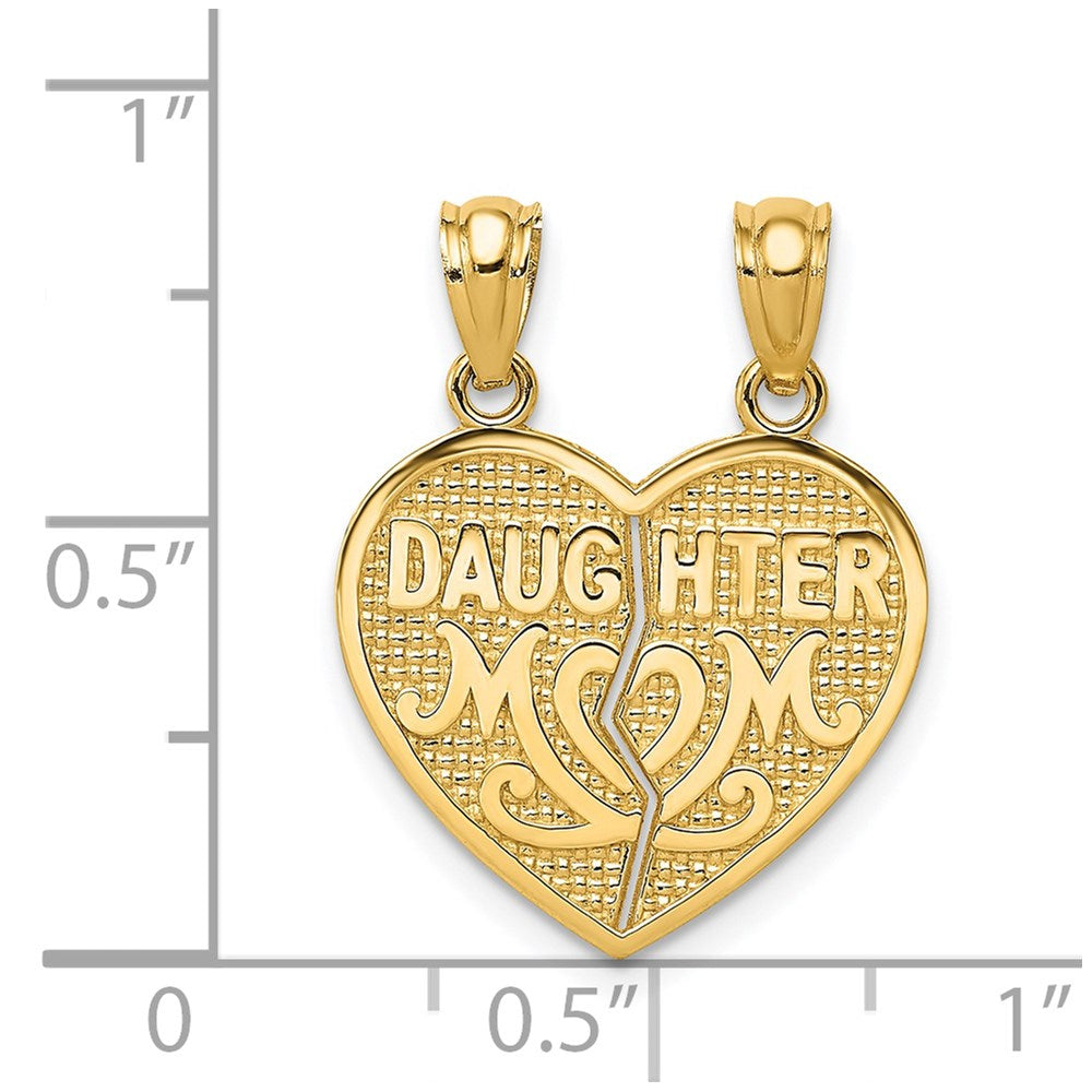 14k Satin and Polished DAUGHTER-MOM 2-Piece Break-Apart Heart Pendant