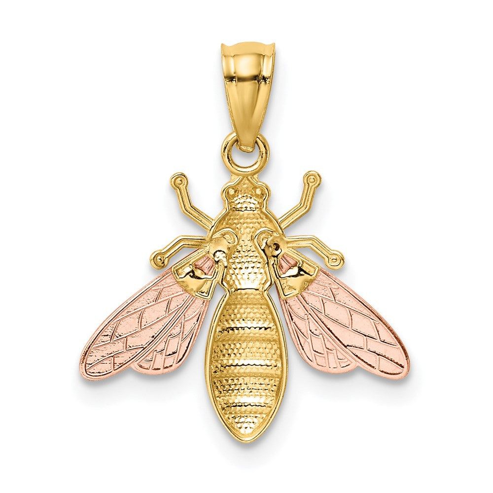 14k Two-tone with White Rhodium Polished Bee Pendant