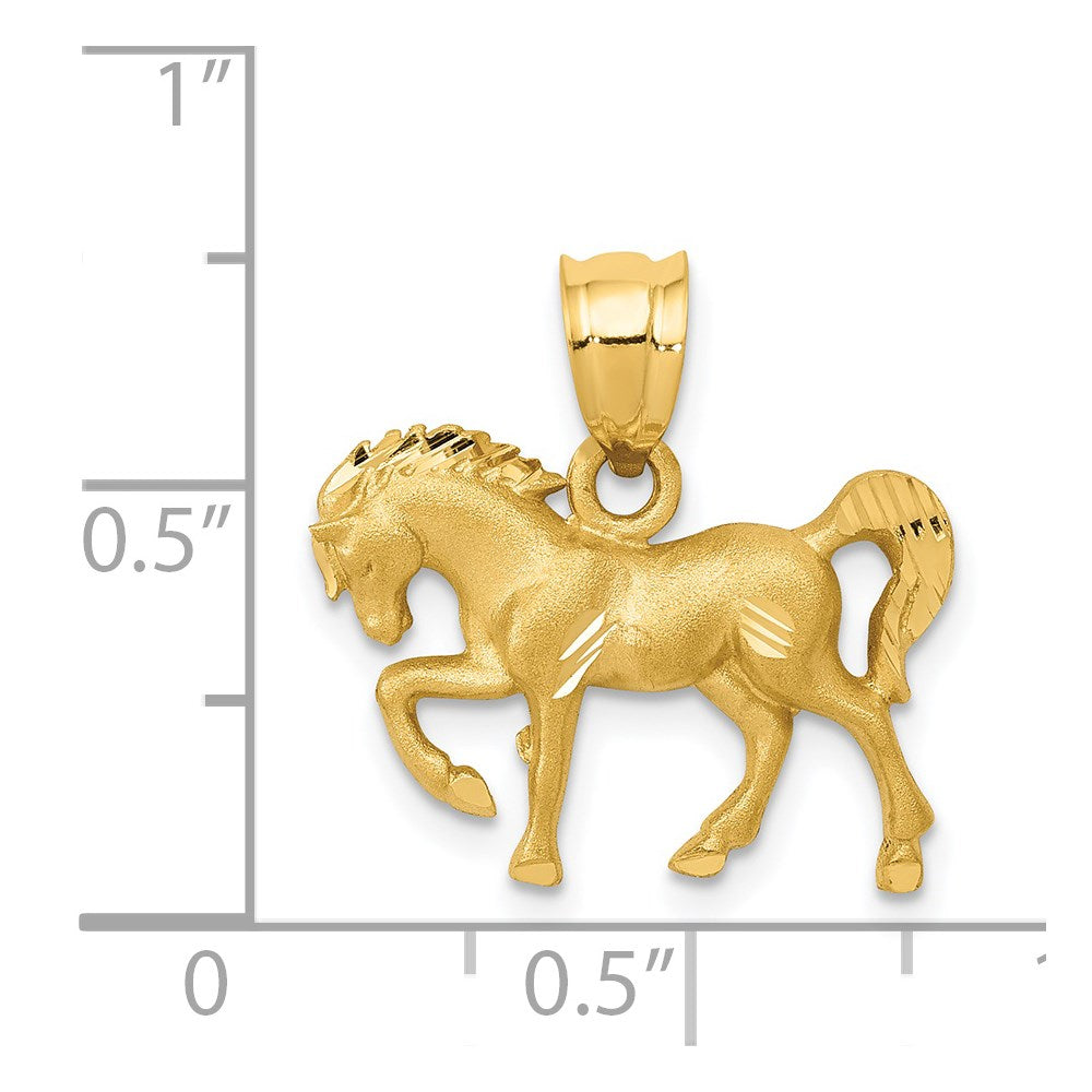14k Satin Diamond-cut Horse Pendant