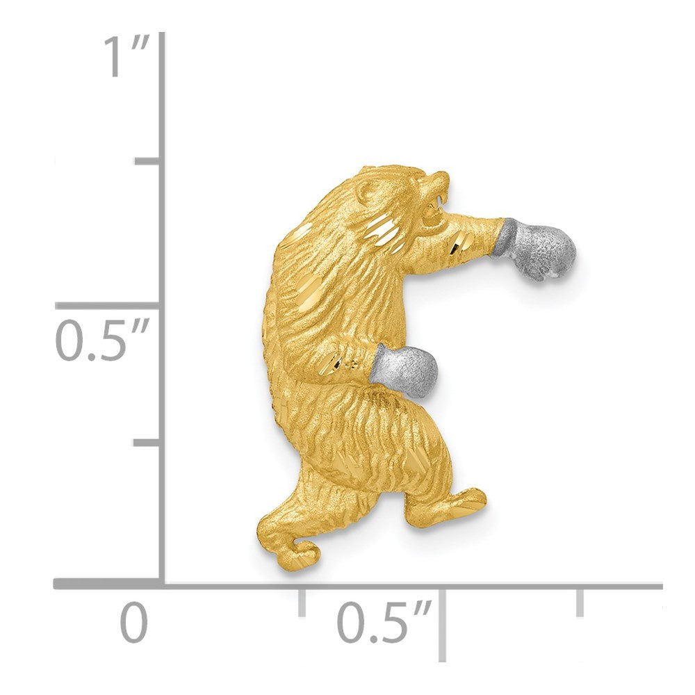 14k and White Rhodium Satin Diamond-cut Boxing Bear Chain Slide