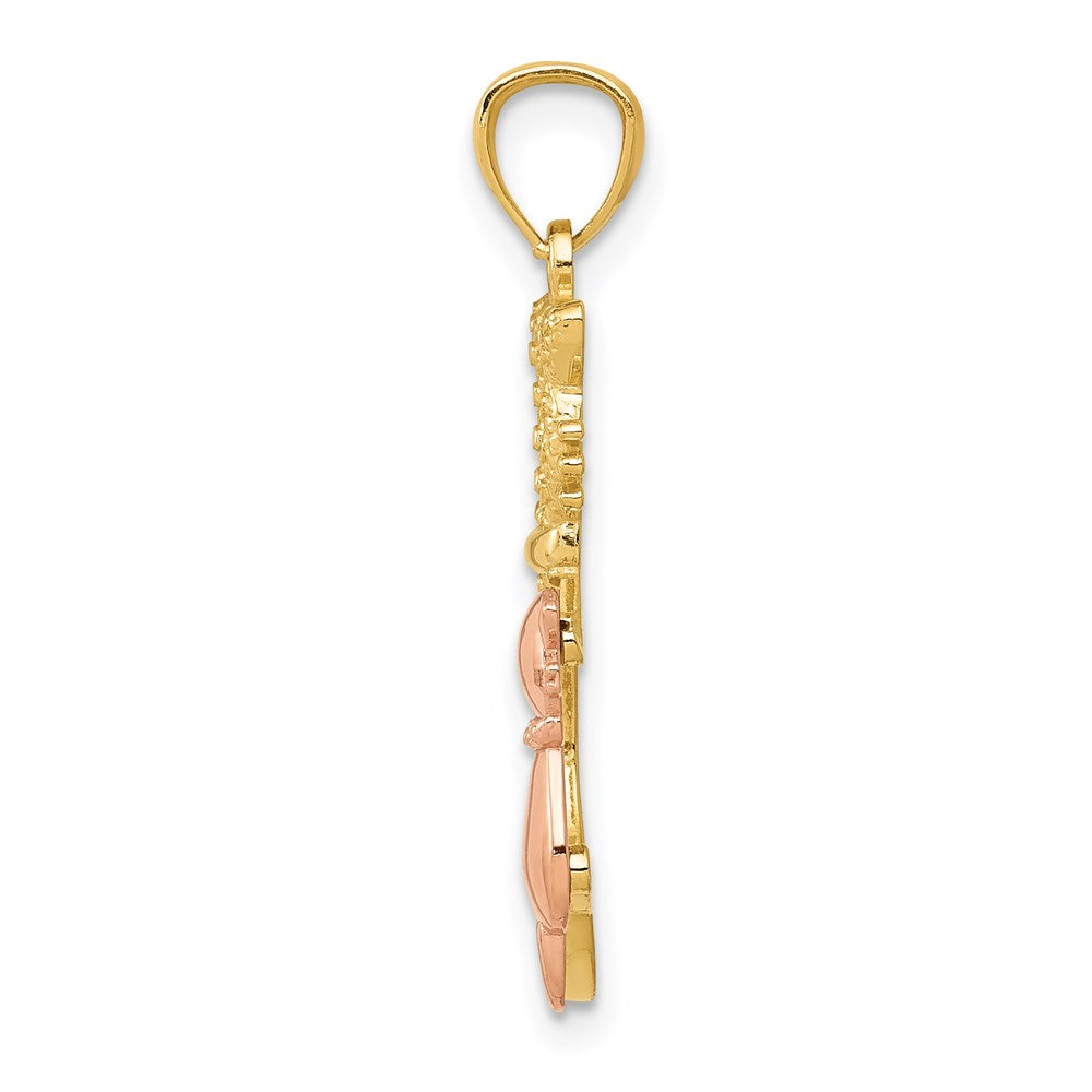 14k Two-tone Polished Diamond-cut Big and Little Sitting Cats Pendant