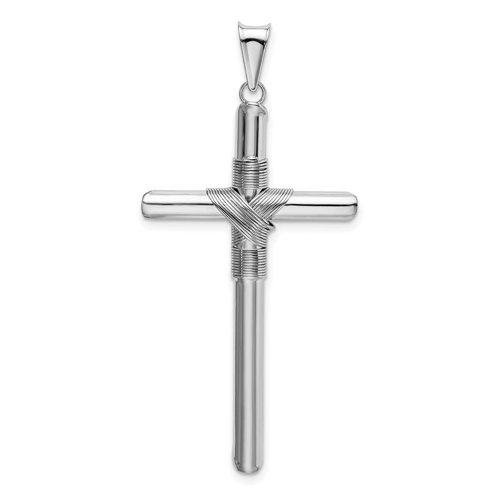14K White Gold with Center Wrap Tube Cross Pendant