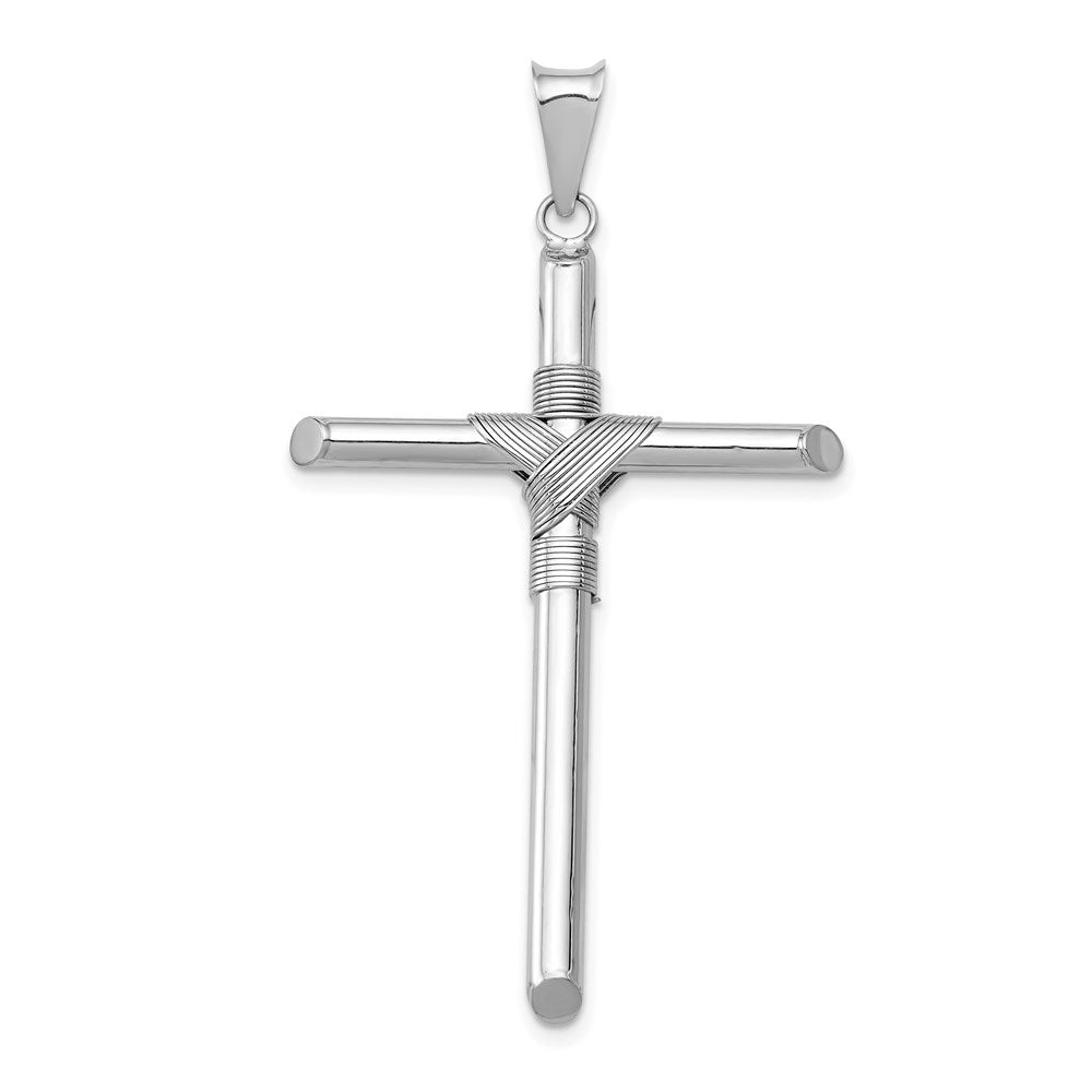 14K White Gold with Center Wrap Tube Cross Pendant