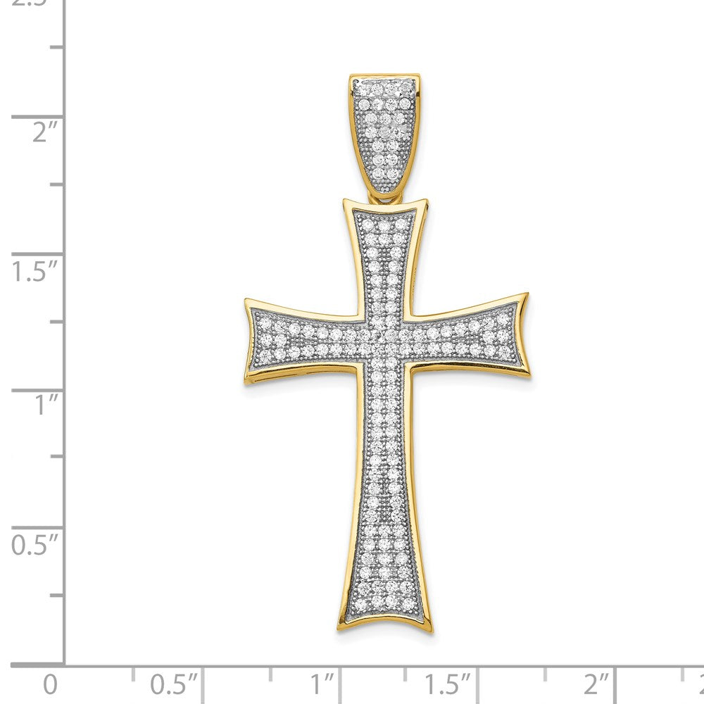 14k and White Rhodium Micro Pav CZ Large Cross Pendant