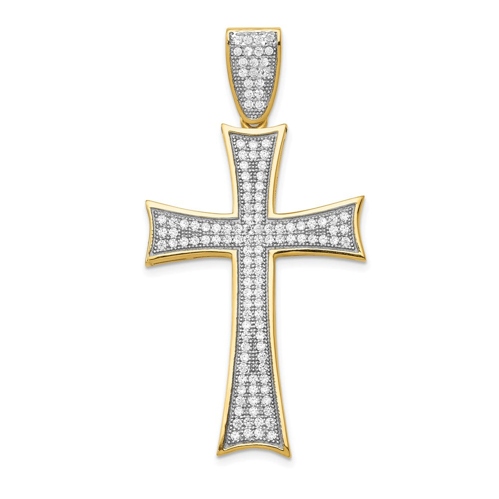 14k and White Rhodium Micro Pav CZ Large Cross Pendant