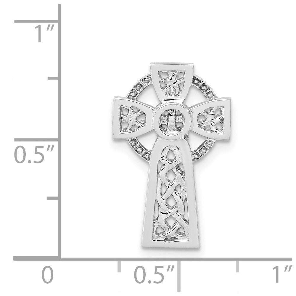 14k White Gold Polished Celtic Cross Omega Slide