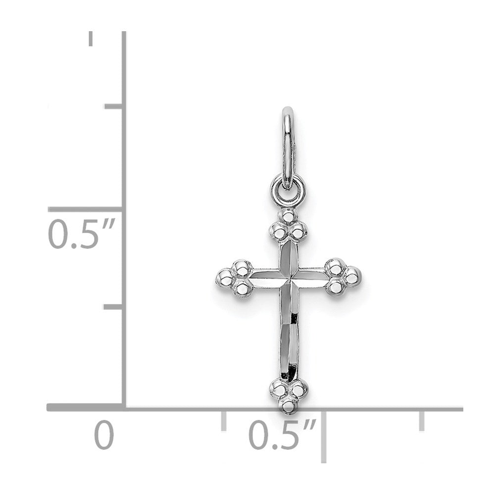 14k White Gold Polished Diamond-cut Small Budded Cross Charm