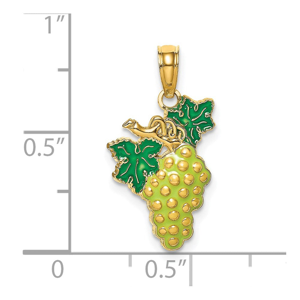 14K Yellow and Green Enameled Grapes with Stem and Leaf Charm