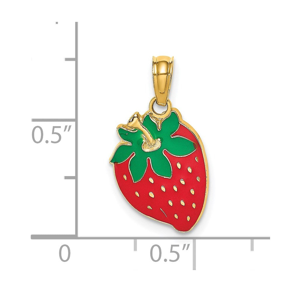 14K Red and Green Enameled Strawberry With Leaf Charm