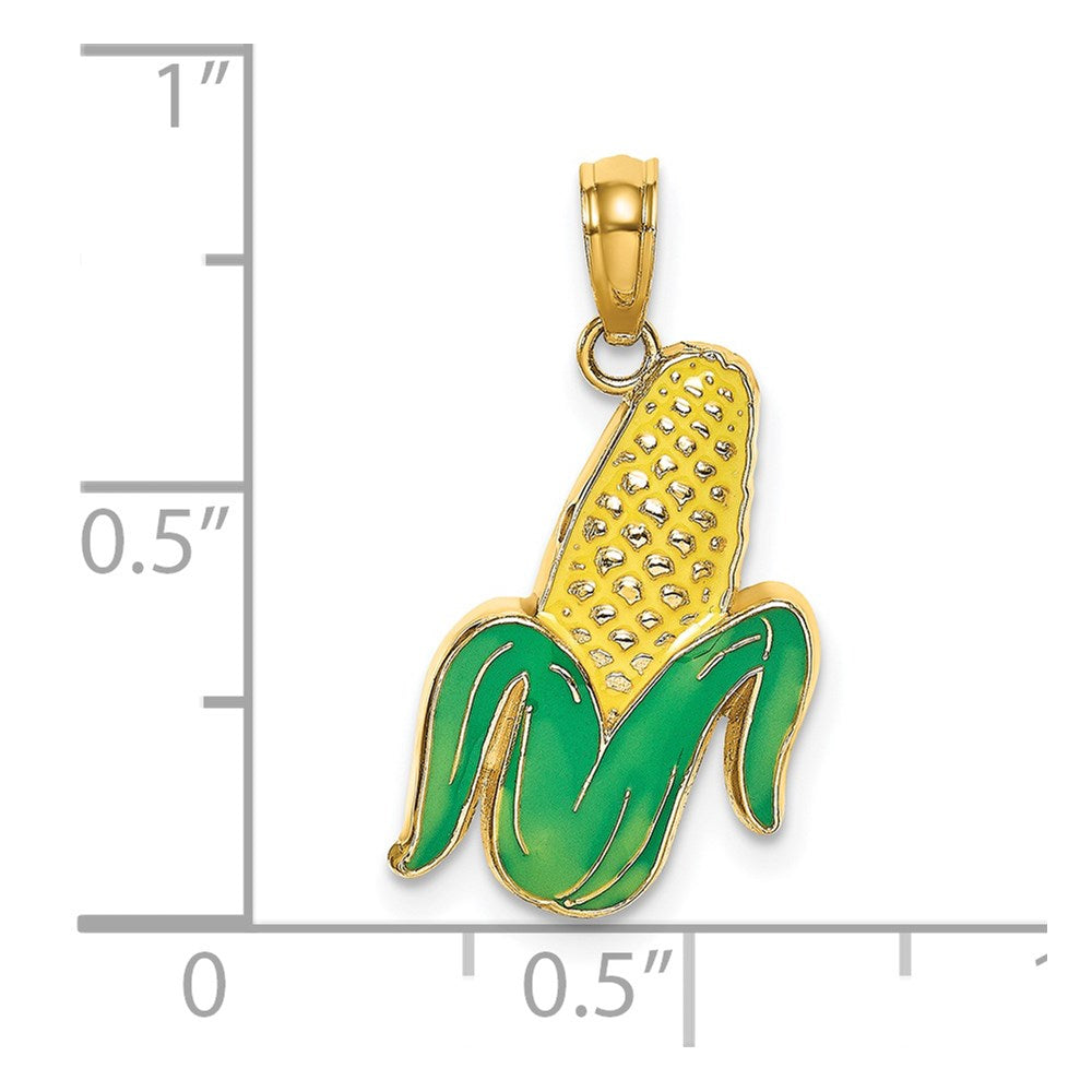 14K Yellow and Green Enameled Corn with Peeled Husk Charm