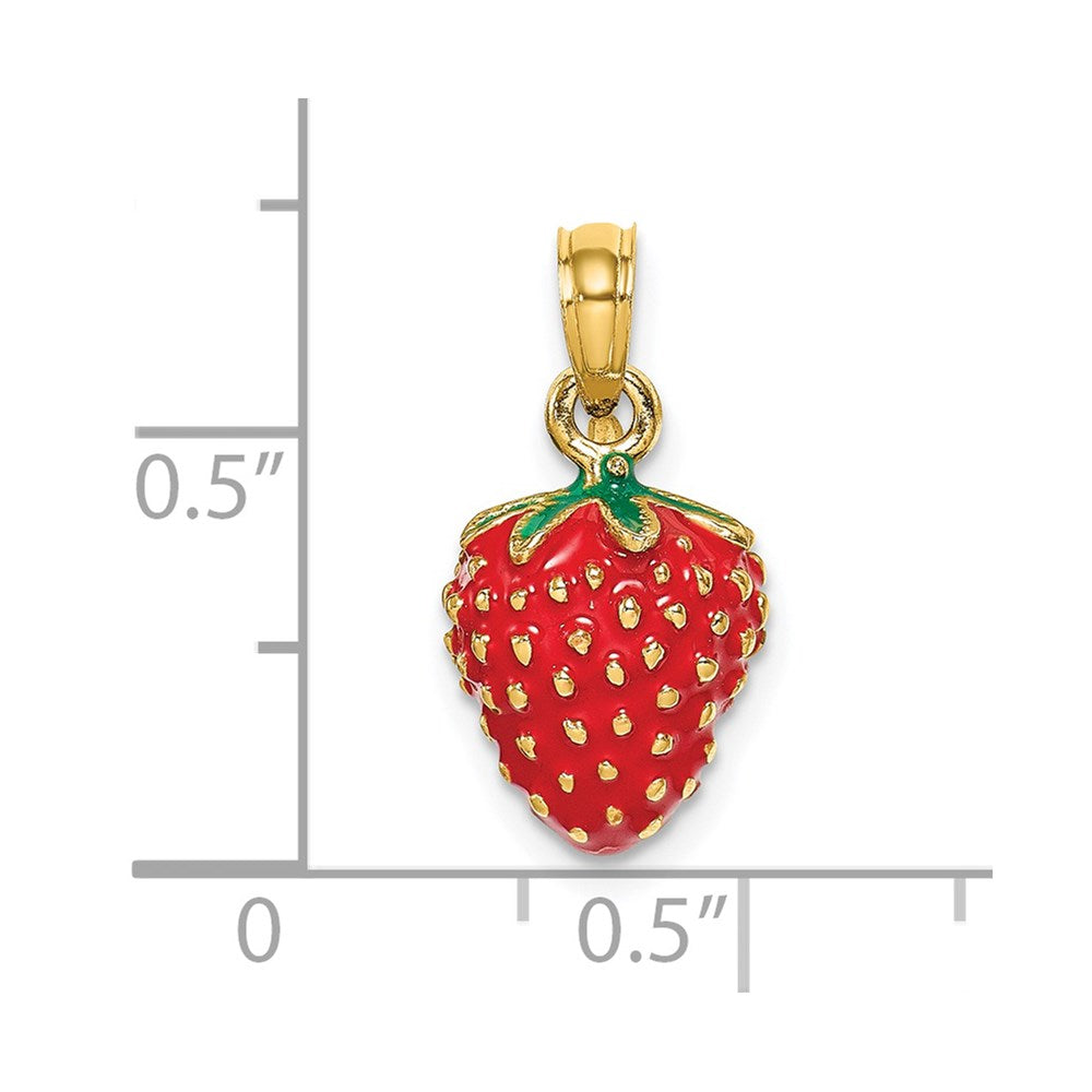 14K 3-D Red and Green Enameled Strawberry and Leaf Charm
