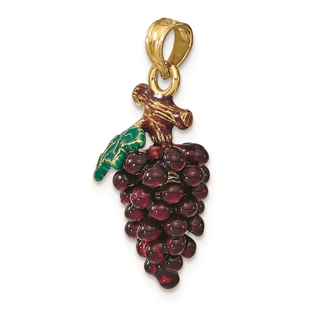 14K 3-D Purple and Green Enameled Grapes with Stem and Leaf Charm
