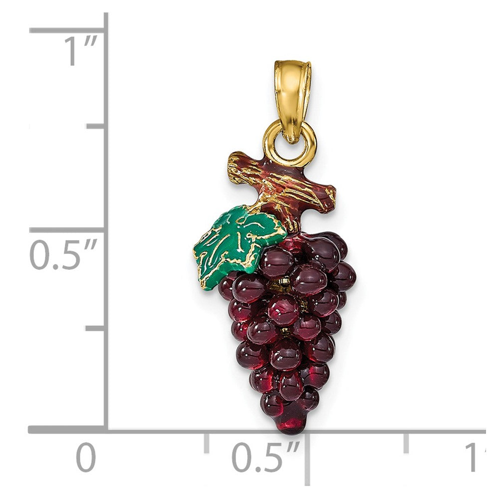 14K 3-D Purple and Green Enameled Grapes with Stem and Leaf Charm