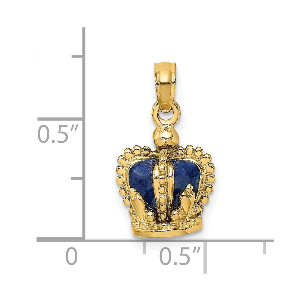 14K 3-D with Blue Enamel Inside Crown Charm