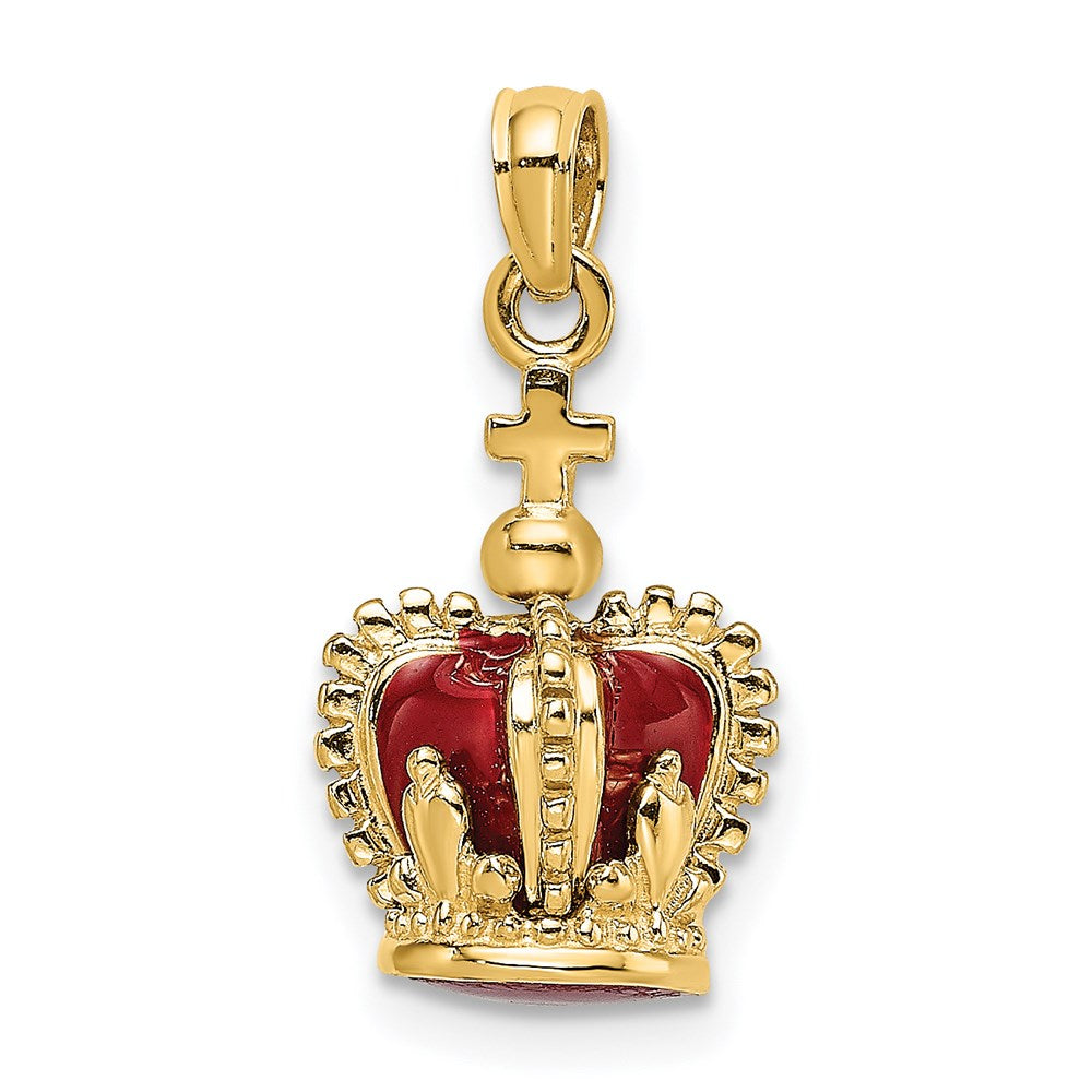 14K 3-D with Red Enamel Inside Crown with Cross On top Charm