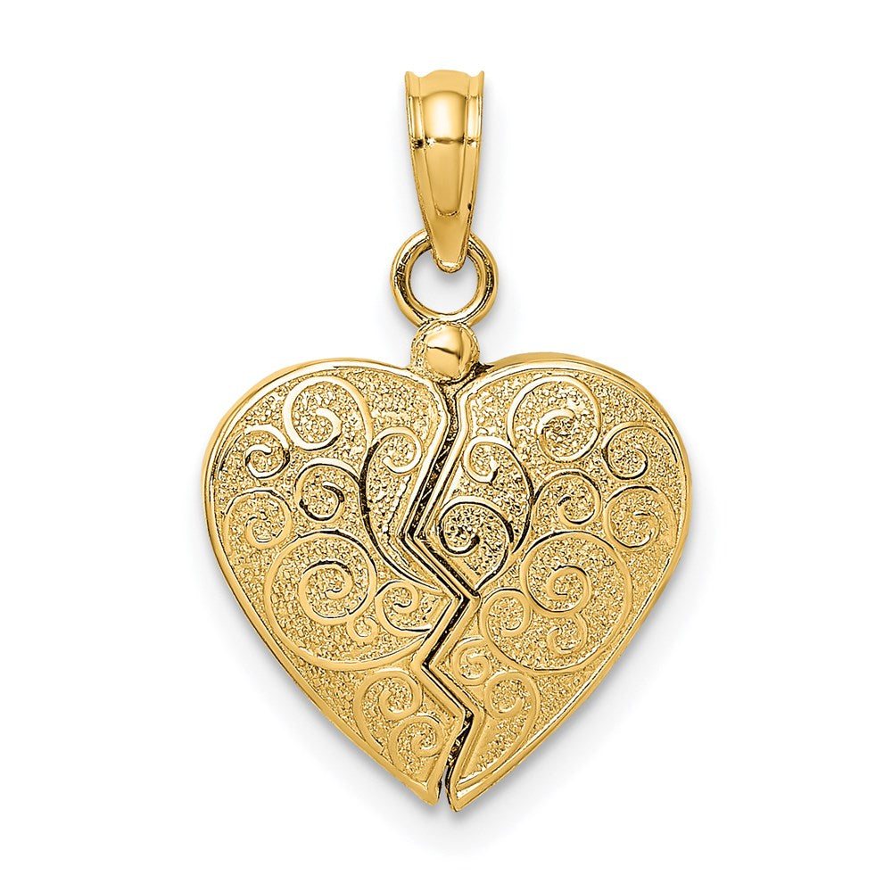 14K Red Enameled 3-D Reversible Filigree Heart That Opens Charm