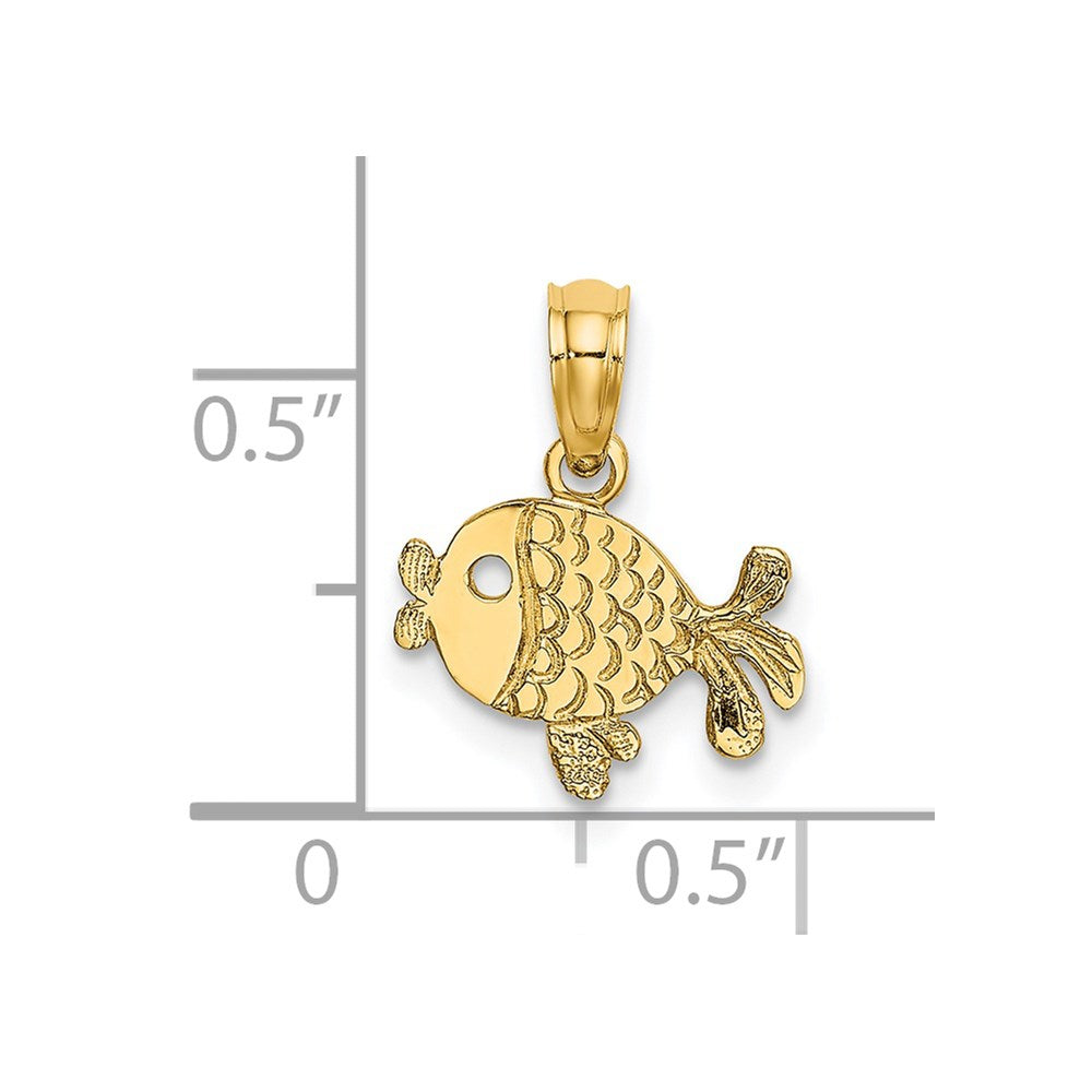 14K Flat Textured Playful Fish Charm