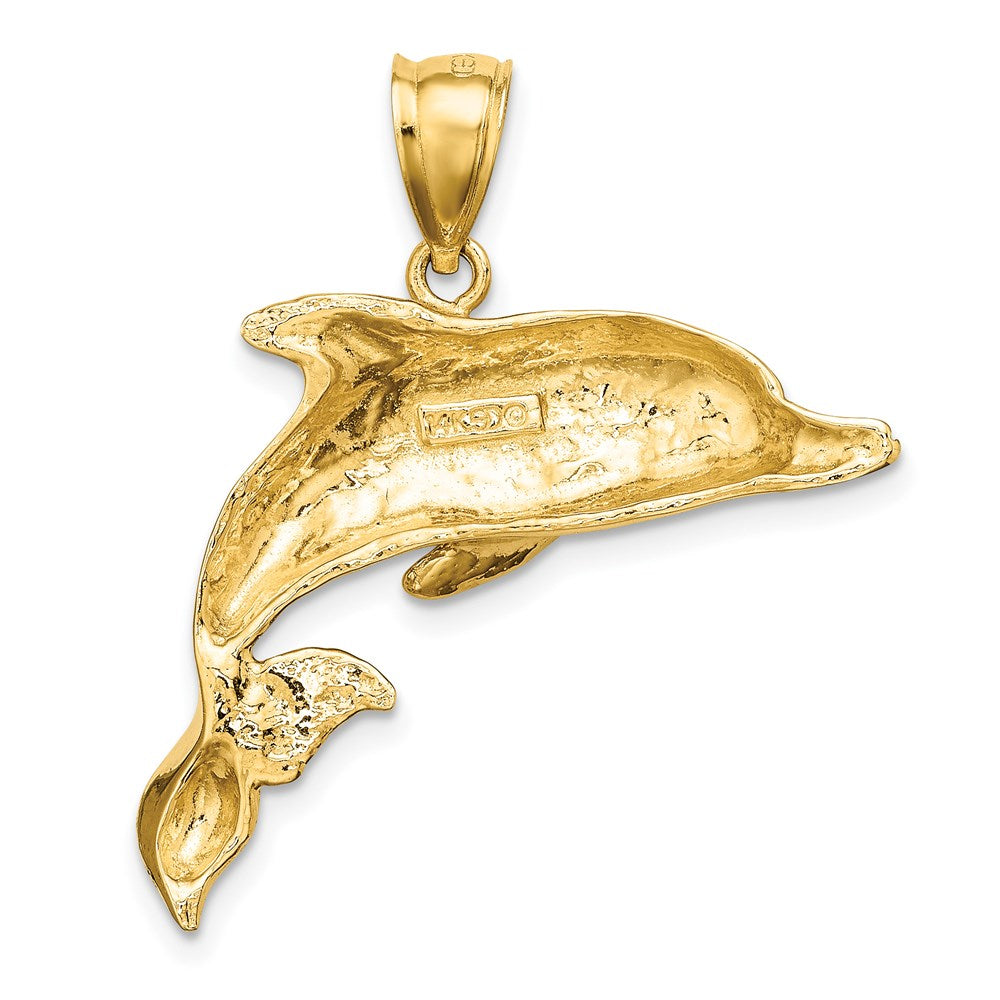 14K 2-D Polished and Textured Dolphin Charm