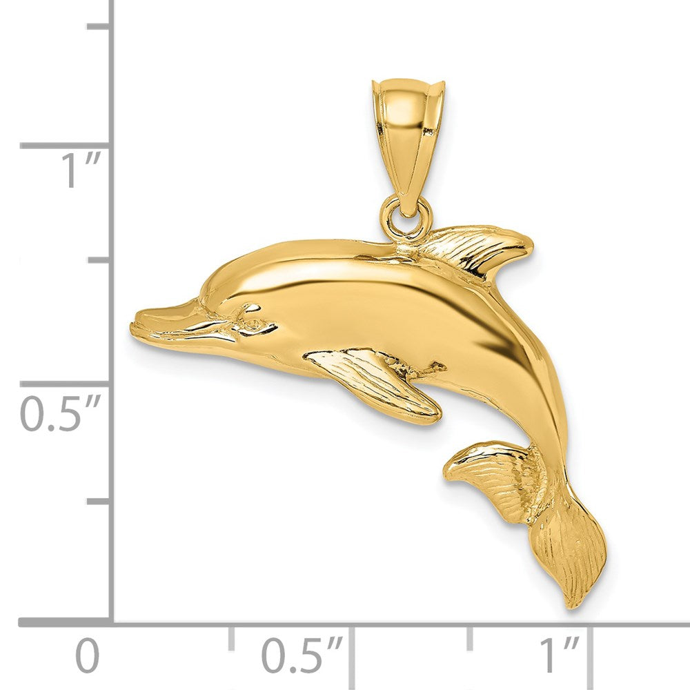 14K 2-D Polished and Textured Dolphin Charm