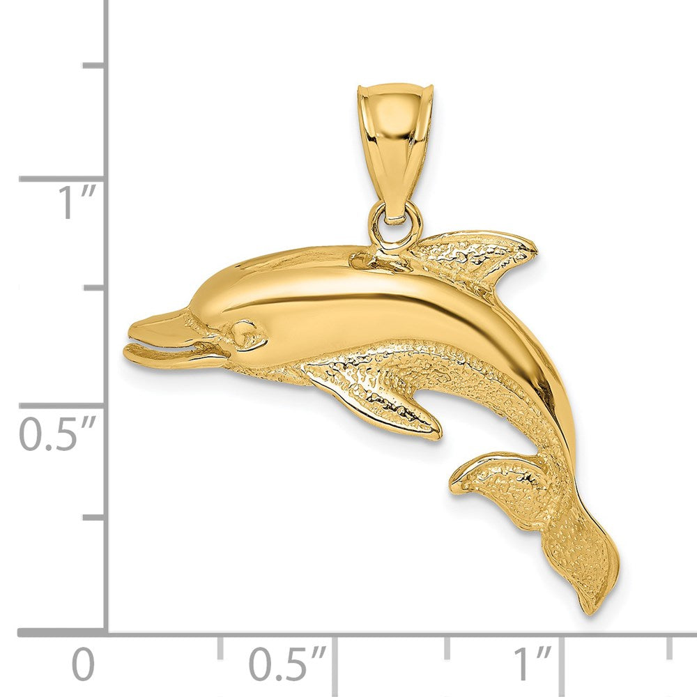 14K Polished and Textured Open Mouth Dolphin Charm