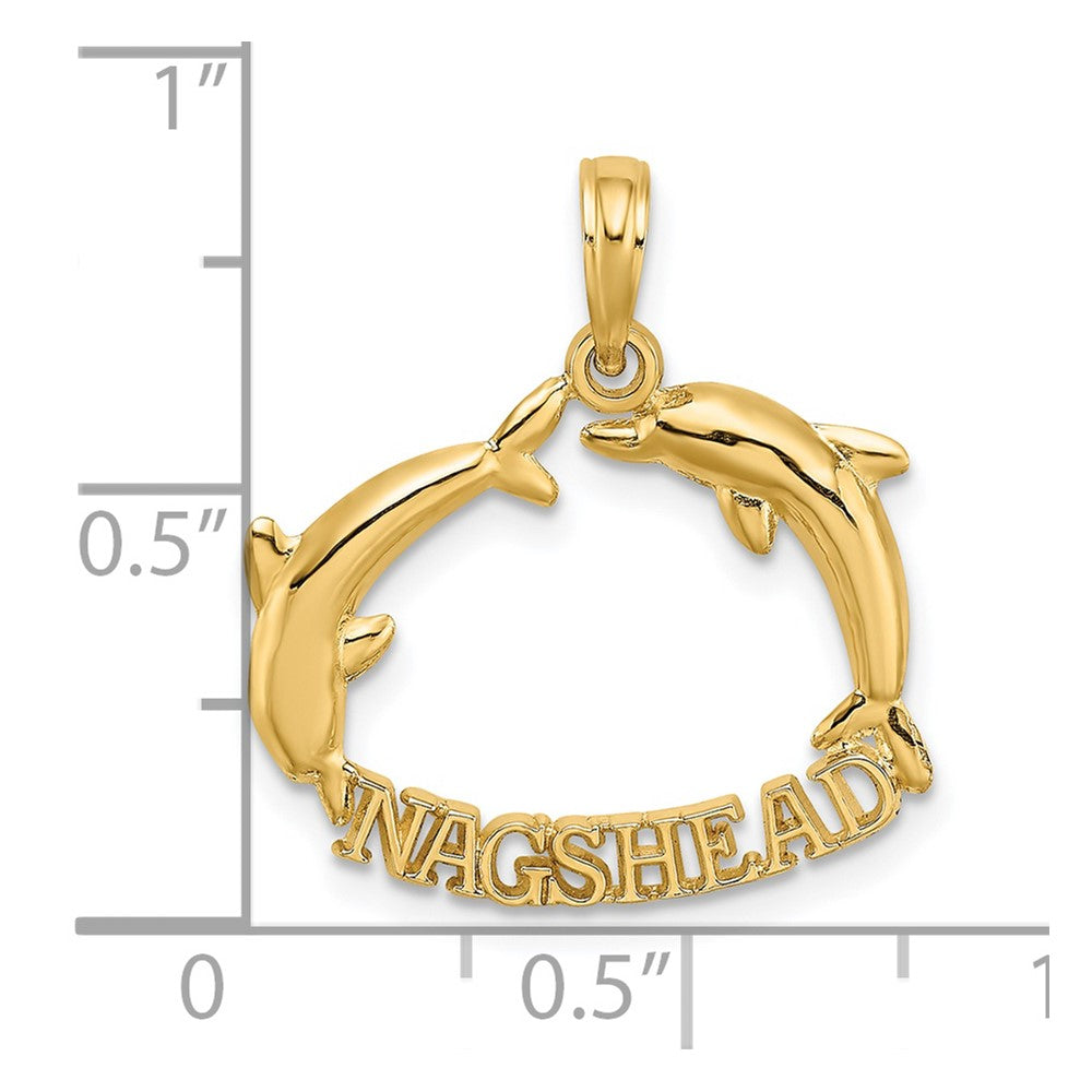 14K Polished NAGS HEAD with Jumping Dolphins Charm