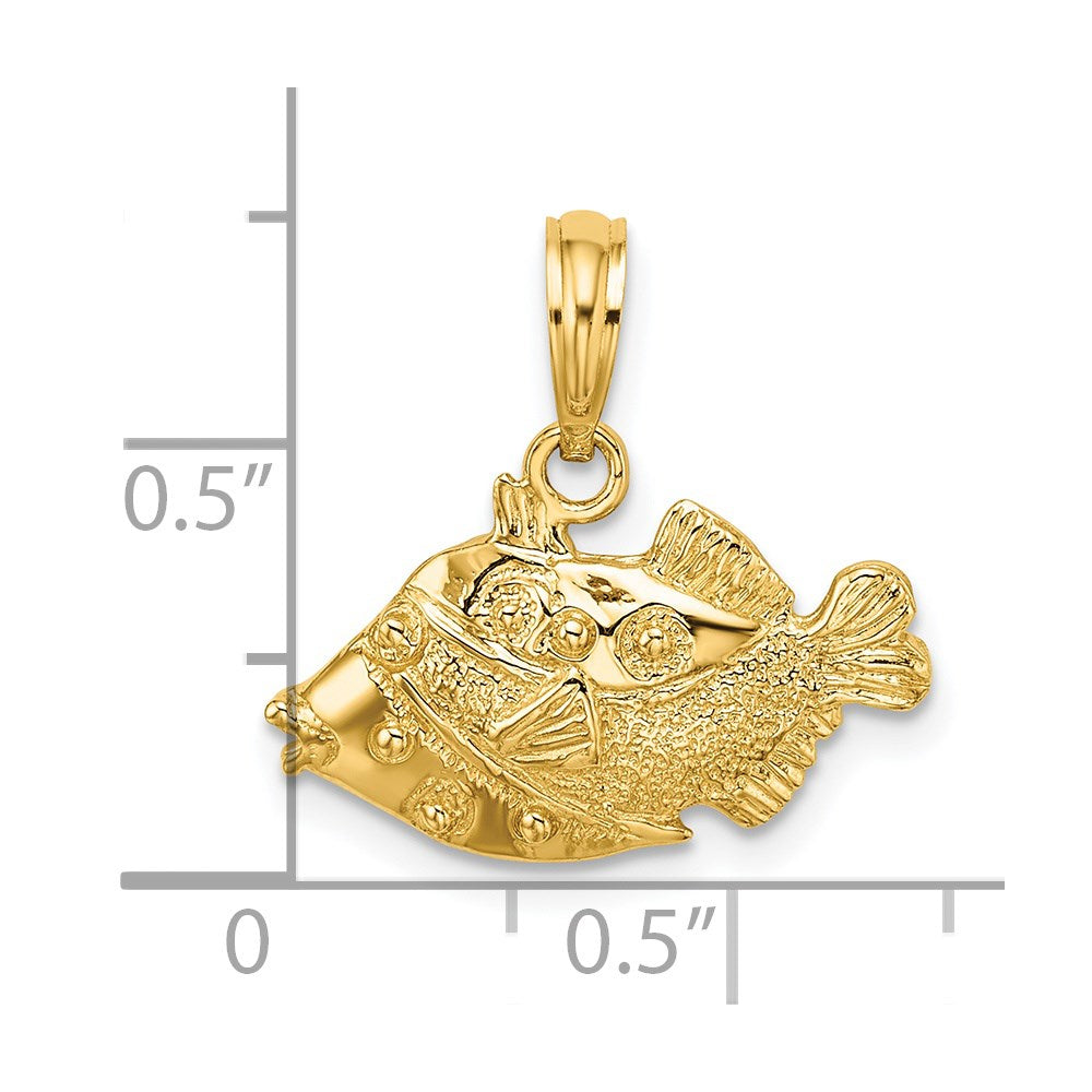 14K 2-D Polished Textured Humu Humu Fish Charm