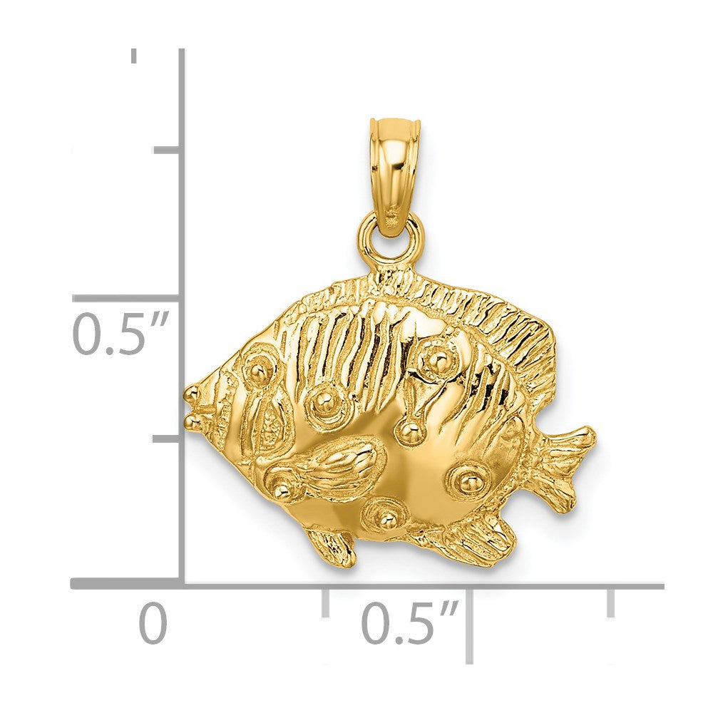 14K 2-D Polished Textured Butterfly Fish Charm
