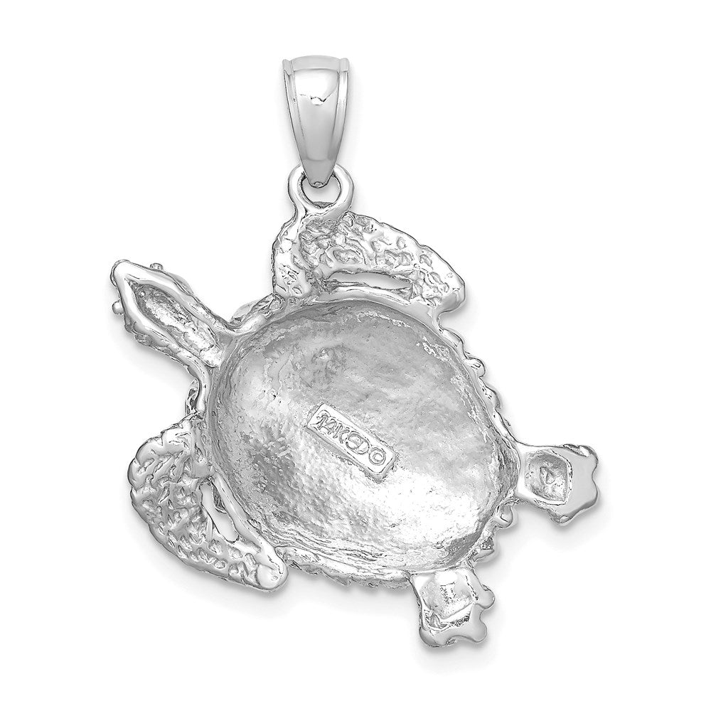 14K White Gold Textured Sea Turtle Charm