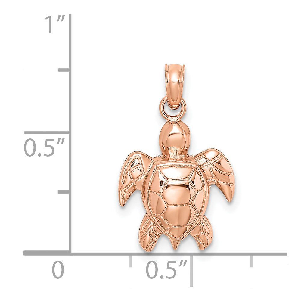 14K Rose Gold Textured Sea Turtle Charm