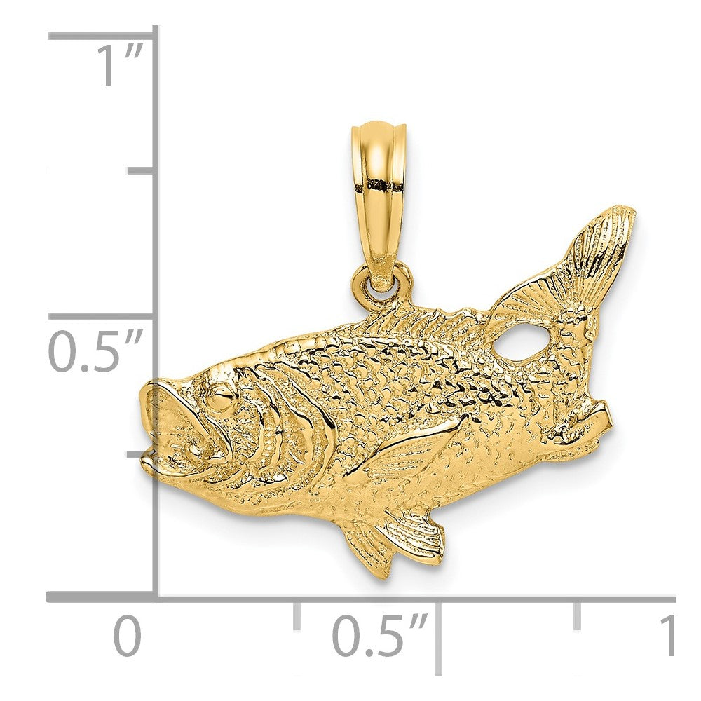 14K 2-D Bass Fish with Tail Up Charm