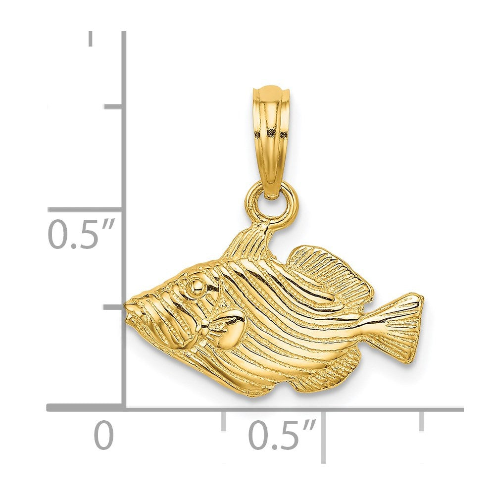 14K 2-D  Engraved Striped Humu Humu Fish Charm