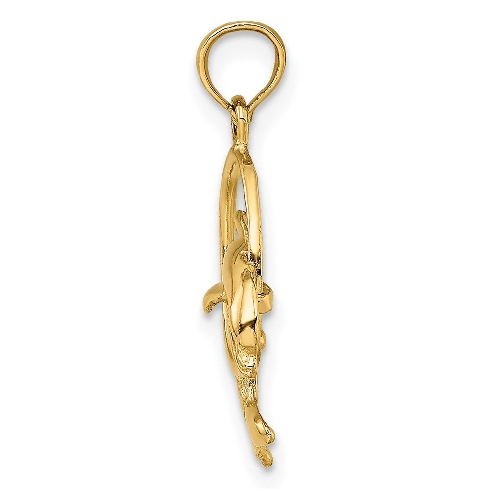 14K Small Polished Dolphin Jumping Through Hoop Charm