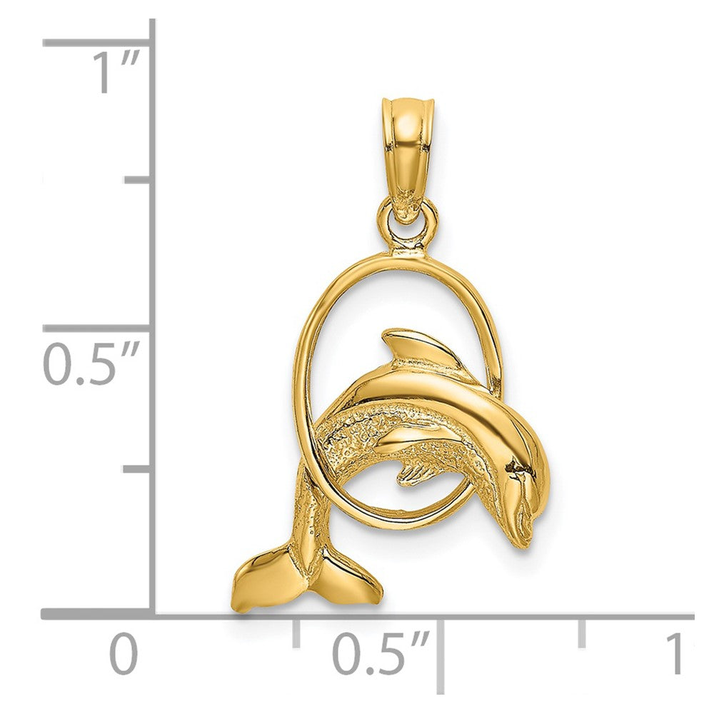 14K Small Polished Dolphin Jumping Through Hoop Charm