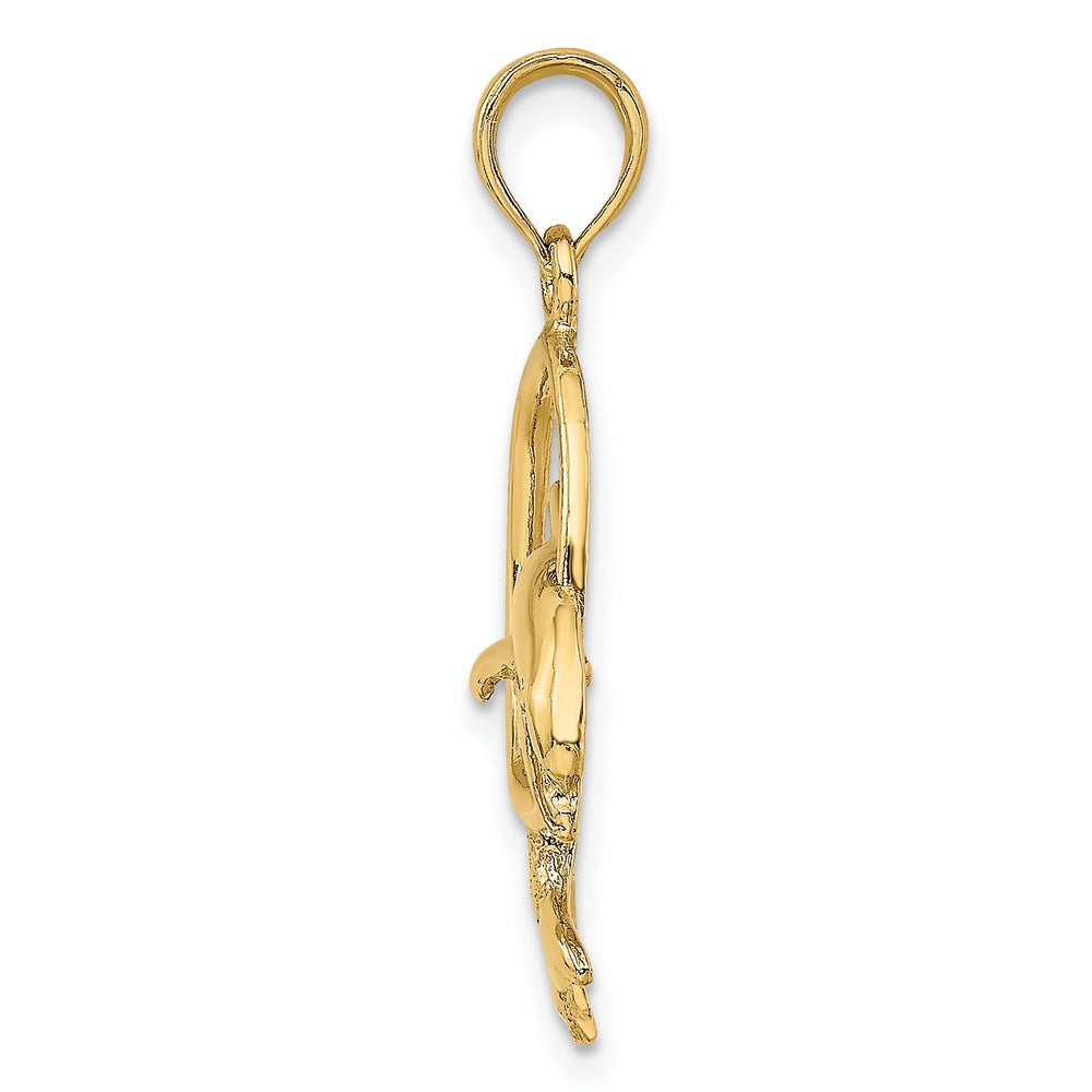 14K Medium Polished Dolphin Jumping Through Hoop Charm