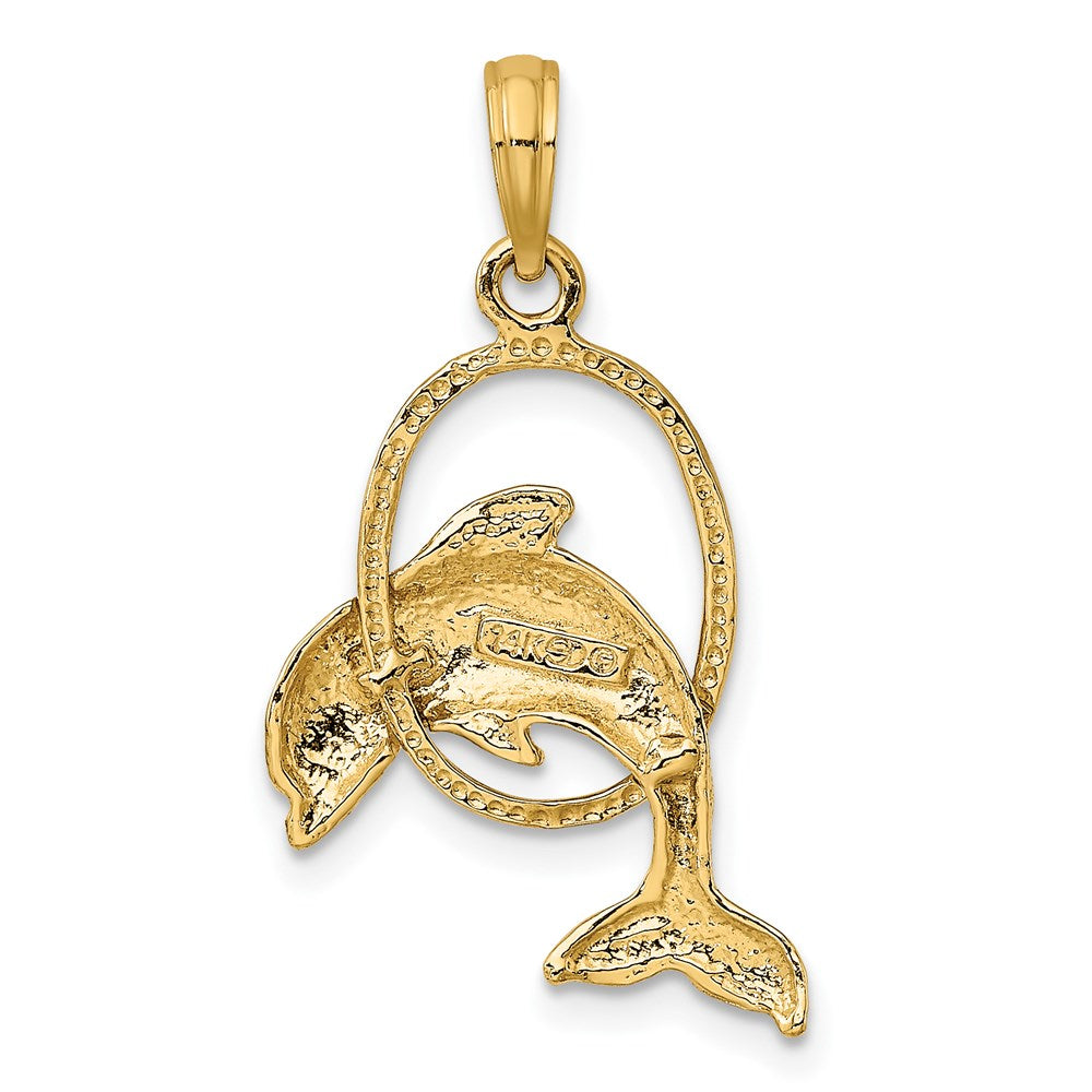 14K Medium Polished Dolphin Jumping Through Hoop Charm
