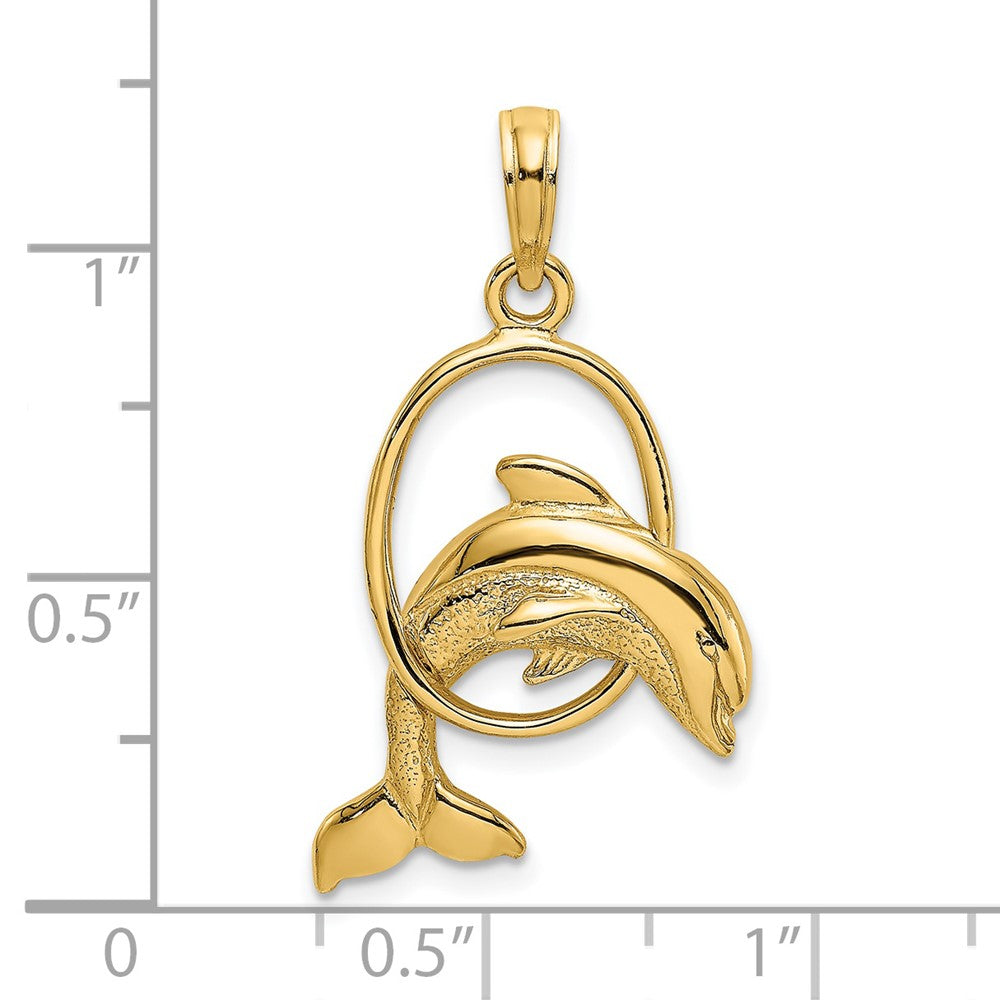14K Medium Polished Dolphin Jumping Through Hoop Charm