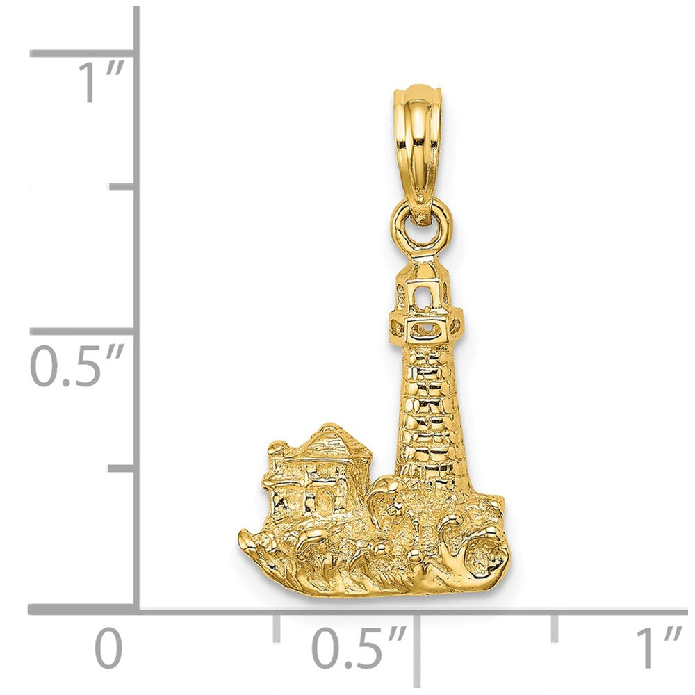 14K 2-D Lighthouse with Waves and Buildings Charm