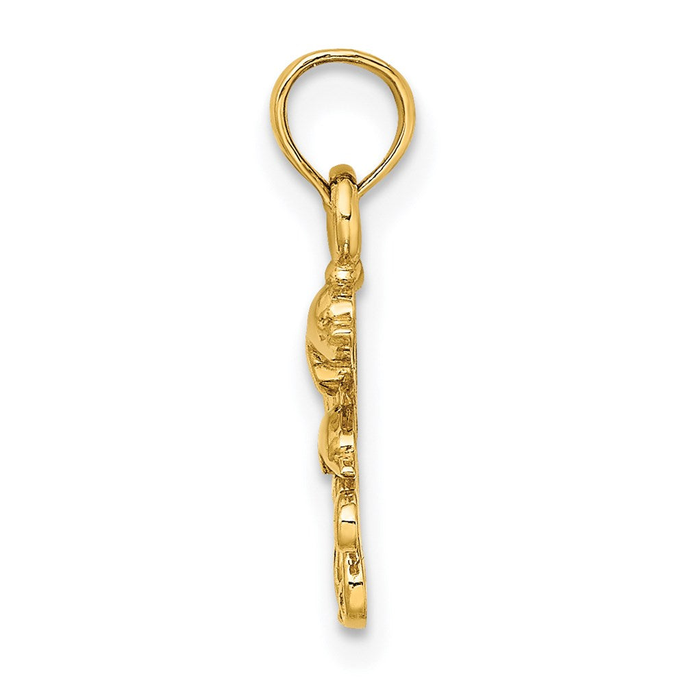 14K Textured Mini Double Dolphins and Waves Charm
