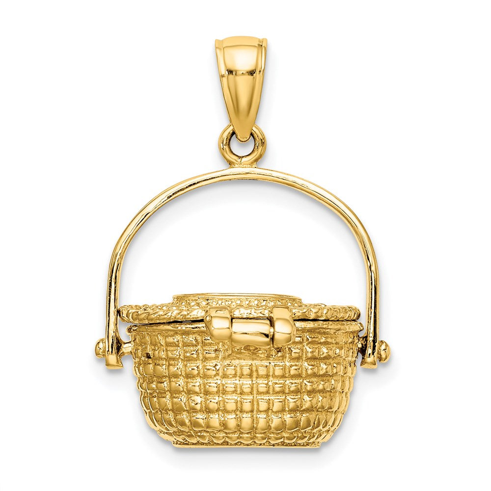 14K 3-D Nantucket Basket with Moveable Lid and Handle Charm