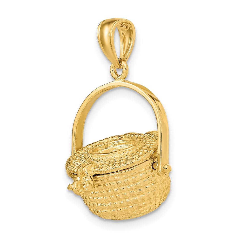 14K 3-D Nantucket Basket with Moveable Lid and Handle Charm