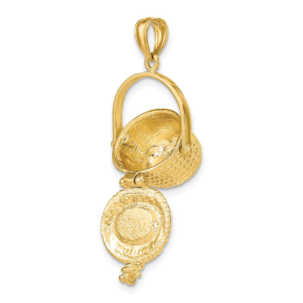 14K 3-D Nantucket Basket with Moveable Lid and Handle Charm