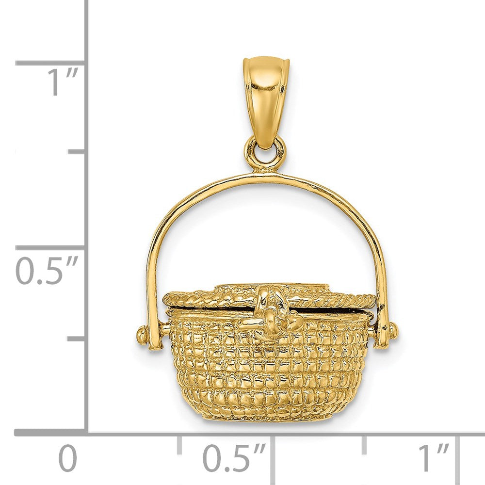 14K 3-D Nantucket Basket with Moveable Lid and Handle Charm