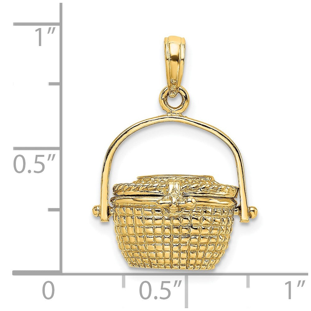 14K 3-D Nantucket Basket with Moveable Lid and Handle Charm