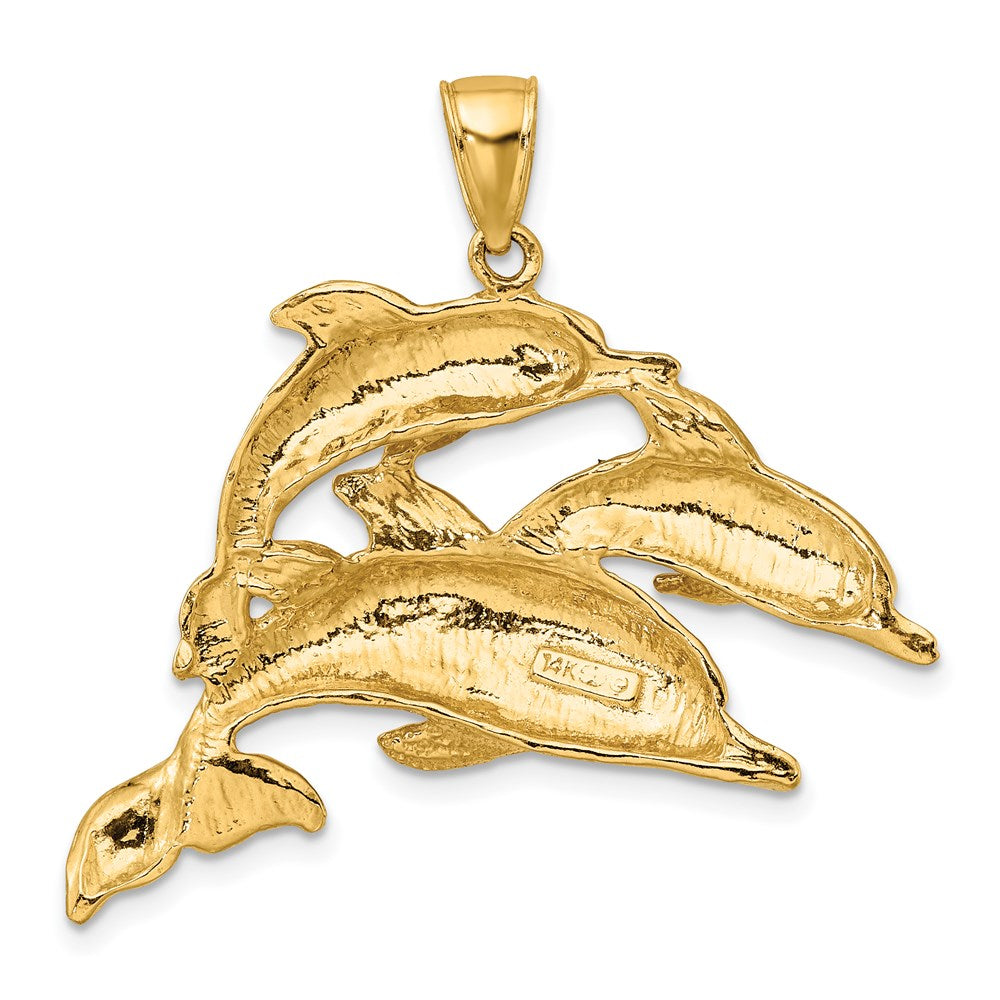14K Large 2-D Three Dolphins Charm