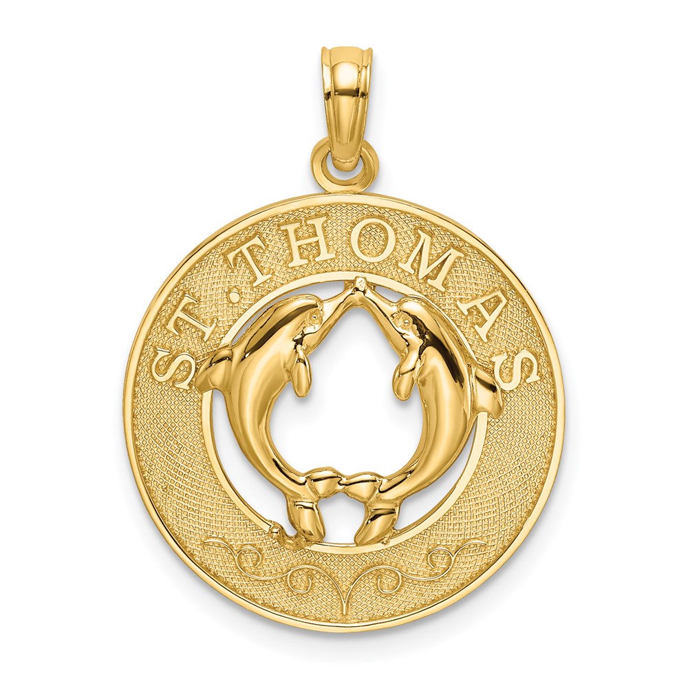 14K ST. THOMAS with Dolphins Round Charm