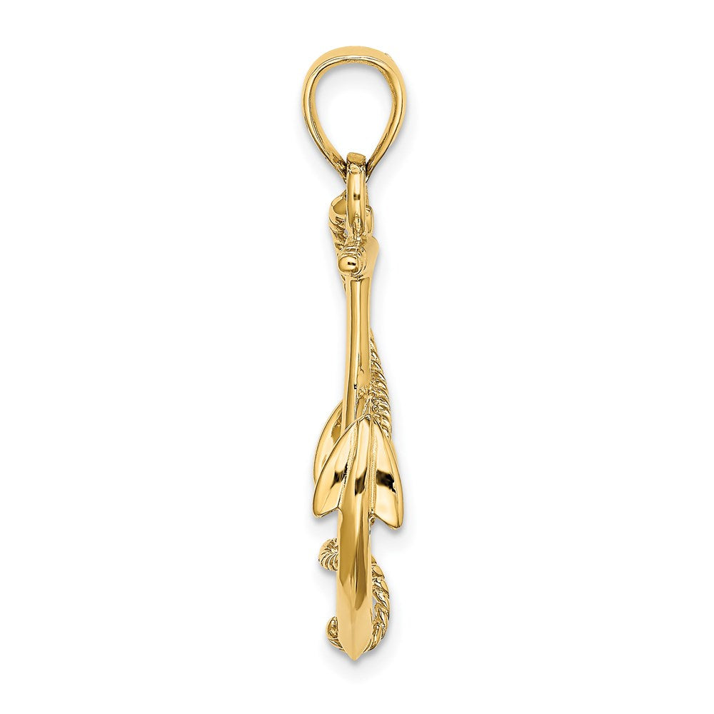 14K 3-D Polished and Textured Anchor with Rope Charm